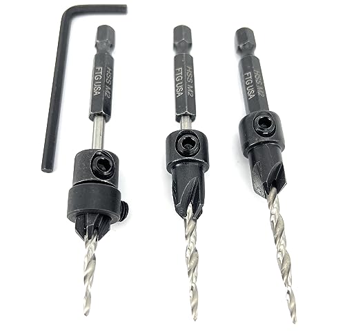 Image of FTG USA #6 (9 /64 inch) Wood Countersink Drill Bit 3-Pc Set with 3 /8 inch Depth Stop
