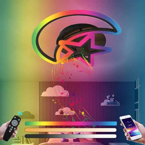 Plafonnier LED RGB KZT avec haut-parleur Bluetooth pour chambre d'enfant lune