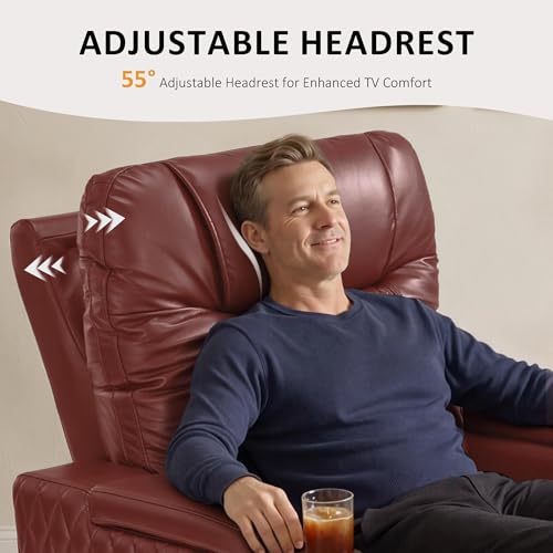 Image of MCombo Oversized Power Recliner Chair with Adjustable Headrest & LED Light for Adults, Zero Gravity Recliner with USB & Type C Ports, Cup Holders for Living Room & Home Theater, Faux Leather HTS401
