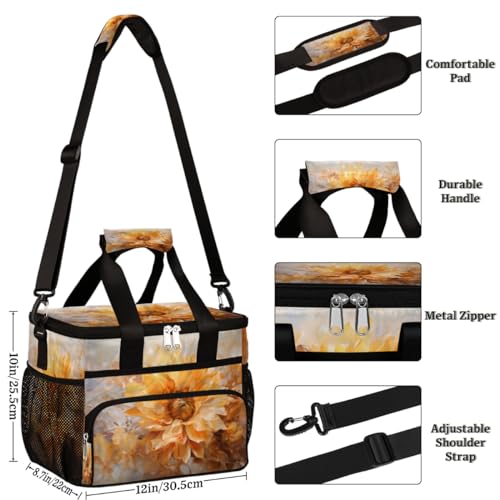 Watercolor Floral Insulated Picnic Backpack Lunch Box for Women Men Picnic Basket Tote Lunch Bag Picnic Bag Portable Lunch Bags for Picnic, Beach, Work, Trip,Office, Camp Summer Sunflower