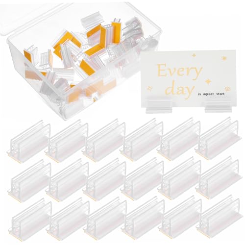 FUNNETOYU 50個 入りアクリル製ラベルクリップ 卓上用透明スタンド 耐変色 耐