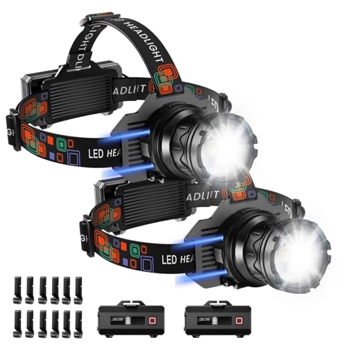 INECOKS 2Pack Rechargeable Headlamp Super Bright, 3000LM Motion Sensor Head Lamp with 9 Modes, Zoomable Headlamp for Adults 90° Adjustable, IPX7 Waterproof High Power Head Light for Fishing Camping