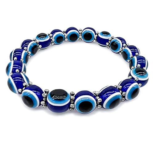 Evil Eye Bracelets for Men Women Good Luck Bracelet for Protection Handmade 10mm Turkish Blue Eye Bead Stretch Bracelet Teen Girls Boys