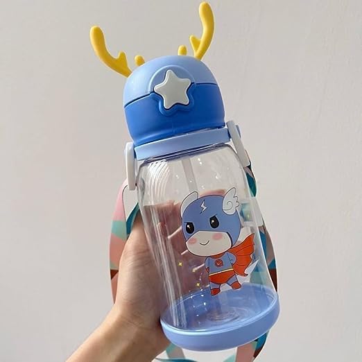 Image of ECLET Deer Water Bottle with Sipper | 500ml Cartoon Panda Print Leakproof Bottle | BPA-Free Portable for School, Travel | Anti-Spill Sipper for Boys & Girls(Set of 1, Multicolor)