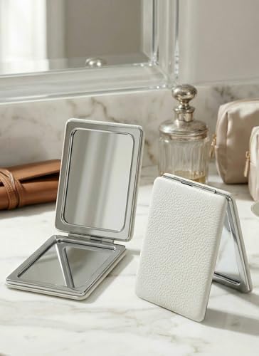 Brightown Compact Mirror 1x/2x Magnification Pocket Travel Makeup Mirror for Handbag Pocket Wallet White - 4