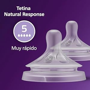 Philips Avent Tetina de biberón Natural Response: 2 tetinas de biberón de flujo 5 para bebés a partir de 6 mes, sin BPA (modelo SCY965/02)