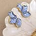 JeanBeau Gold Flower Petal Stud Earrings for Women, Trendy Statement Blue Enamel Floral Hypoallergenic Earing Summer Prom Fashion Jewelry Gift