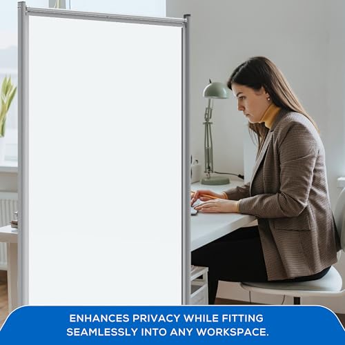 Image of FSE 373-MD4072W Mobile Magnetic Whiteboard Room Divider, 75 inch Tall Double-Sided Board, Sound Proof Partition Wall Divider with Locking Casters, Steel Frame, Ghost-Resistant Surface, White /Silver