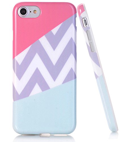 BAISRKE Chevron Wave Pink Geometric Case Slim Soft TPU Rubber Bumper Silicone Protective Phone Case Cover Compatible with iPhone 8 / iPhone 7 [4.7 inch]