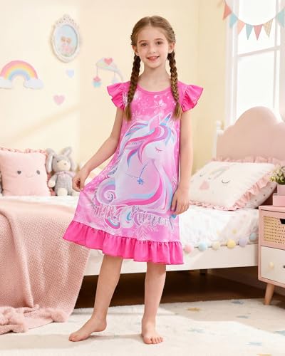 Image of Sylfairy Girls Nightgowns, Unicorn Nightgown Princess Pajama Dresses for Girls Sleepwear Nightie