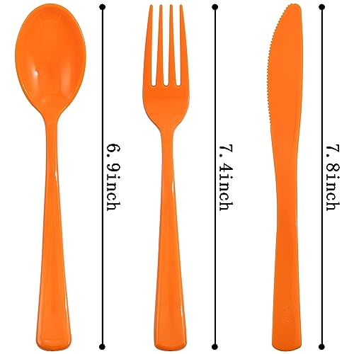NOCCUR 180PCS Thanksgiving Plastic Silverware Disposable - Orange Plastic Cutlery Include 60 Forks, 60 Spoons, 60 Knives Ideal for Fall Party&Thanksgiving — view 2