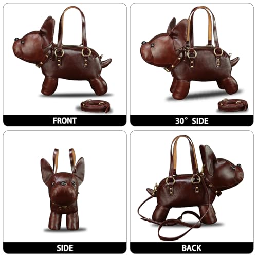 Genuine Leather Purses and Handbags for Women Unique Handmade French Bulldog Shape Crossbody Shoulder Bag Vintage Satchel2