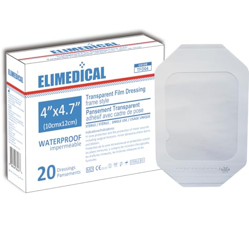 ELIMEDICAL Apósito Transparente de Película, Adhesivo Impermeable,Para Tatuajes, Quemaduras, Heridas y Rozaduras‌ (10cm x 12cm)