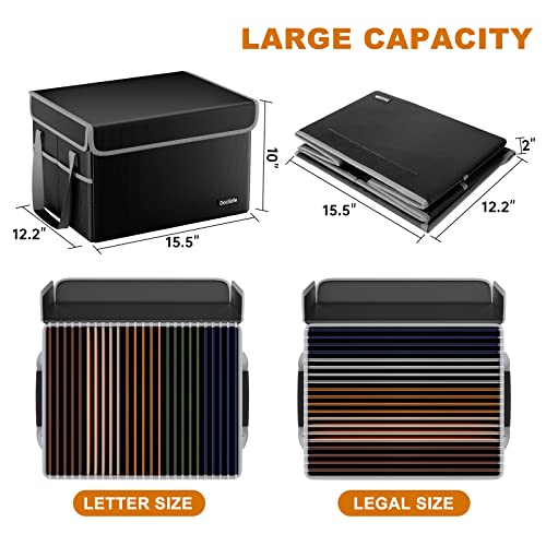 DocSafe File Box Fireproof File Storage Organizer Box with Lid,Collapsible Document Storage Filing Box for Hanging Letter/Legal Folder,Portable Home Office Safe Box Bin Cabinet with Handle,Black