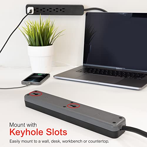 Ge Pro 6-Outlet Surge Protector, 4 Ft Extension Cord, 840 Joules, Power Strip, Flat Plug, Integrated Circuit Breaker, Wall Mount, Ul Listed, Black, 37051 #TOP3