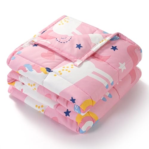 Kivik Cooling Weighted Blanket 7 Pounds, Breathable Weighted Blankets, Ultra Soft Heavy Throw for Relaxing & Sleeping, Machine Washable, 41 x 60 Inches, Cute Unicorn Printing, Light Pink