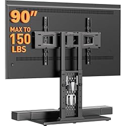 Perlegear Universal Swivel TV Stand for 42-85 90 Inch TVs, Television Stands with Pegboard Storage, Height Adjustable Table top TV Stand Mount, Glass Base up to 150 lbs, Max VESA 600x400mm PGTVS36