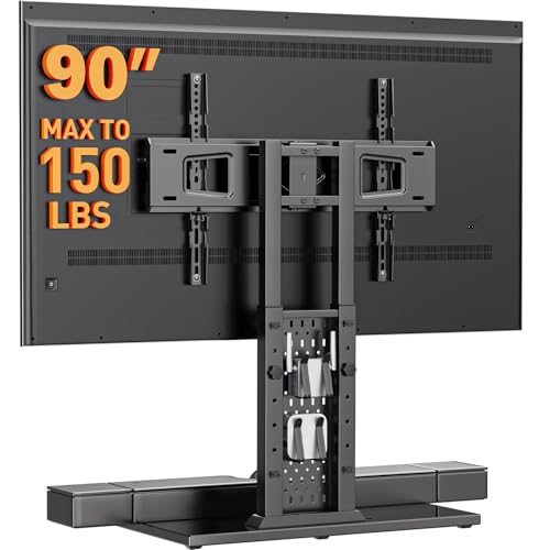 Perlegear Universal Swivel TV Stand for 42-85 90 Inch TVs, Television Stands with Pegboard Storage, Height Adjustable Table top TV Stand Mount, Glass Base up to 150 lbs, Max VESA 600x400mm PGTVS36 by Perlegear - Used condition - US$49.99