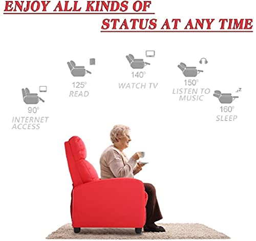 Hgs Massage Recliner Chair Home Theater Seating Winback Single Sofa Reading Chair With Metal Frame&Footrest, Modern Reclining Chair Pu Leather Recliner For Living Room, Red #TOP4