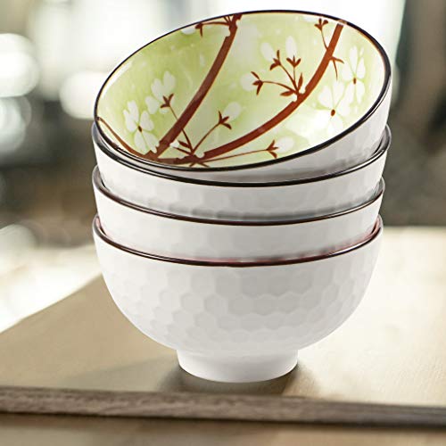 Sanbege Ceramic Rice Bowls 10 Oz, Sakura Bowl Gift Set, Assorted Color Dinnerware Serving Bowls For Rice, Cereal, Noodle, Soup, Desserts, Pack Of 4 (Cherry Blossom) #TOP5