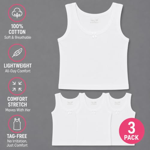 Image of Rene Rofe Girls Tanks & Camis - 3 Pack 100% Cotton Classic Sleeveless Toddler Tops - Scoop Neck Tank Top for Girls (2T-14)