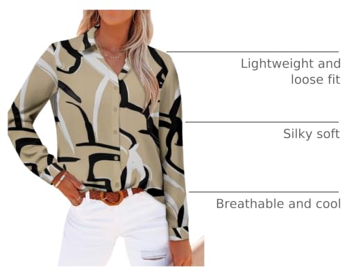 Image of Magritta Women's Shirts Fashion Casual Loose Fit Long Sleeve Button Down Lightweight Collared Blouse Tops