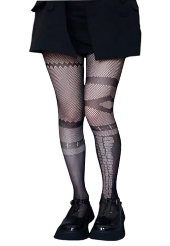 Image of Mrotrida Women's Fire Patterned Fishnet Tights Sexy Elastic Blaze Pantyhose Leggings Fire Mesh Stockings