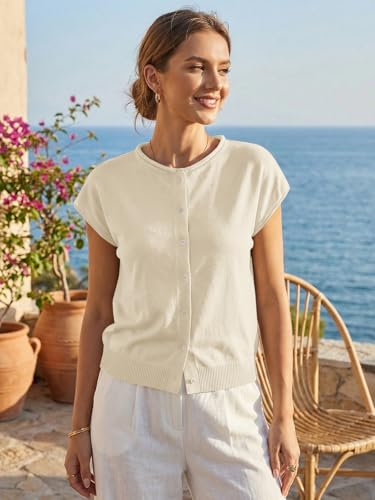 Image of UNCLECAT Womens Cap Sleeve Sweater Vest Summer Casual Button Down Lightweight Knit Sweater Cardigans