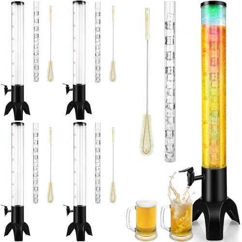 4pcs Beer Giraffe Dispenser, 100oz/3.2 qt Mimosa Tower Dispenser with Ice Tube and LED Light, 3L Tabletop Drink Tower Dispensers for Beer, Margarita, Liquor, Beverage
