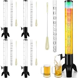 4pcs Beer Giraffe Dispenser, 100oz/3.2 qt Mimosa Tower Dispenser with Ice Tube and LED Light, 3L Tabletop Drink Tower Dispensers for Beer, Margarita, Liquor, Beverage