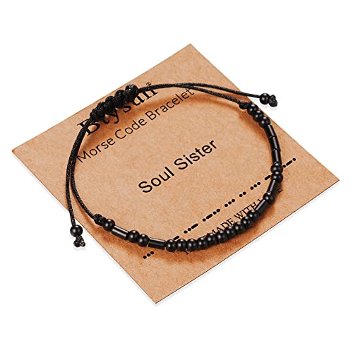 Morse Code Bracelets for Women Inspirational Gifts for Her Adjustable Black Adjustable Braided Men Bracelets Motivational Best Friend Birthday Gifts for Sister Daughter Mom Dad Christmas Jewelry…