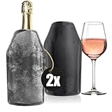 Robin Goods® 2x Enfriadores de Botellas Portátiles - Funda Enfriadora de Champán con Banda Elástica - Funda refrigerante para Champán, Vino, Cerveza y Refrescos (Negro - 2 piezas)