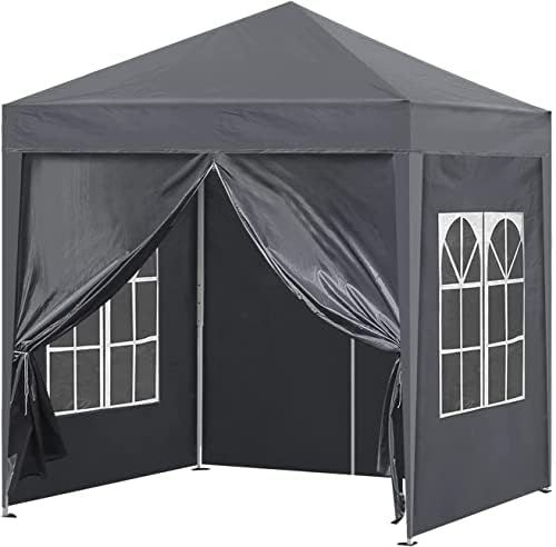 Pop Up 2M Garden Gazebo with Side Panels Outdoor Party Tent Outdoor Garden Marquee Canopy Party Wedding Camping Tent with Carry Bag Event Shelter Tent for Outdoor Camping Wedding (Grey)