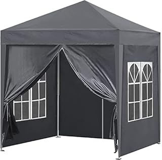 Pop Up 2M Garden Gazebo with Side Panels Outdoor Party Tent Outdoor Garden Marquee Canopy Party Wedding Camping Tent with Carry Bag Event Shelter Tent for Outdoor Camping Wedding (Grey)