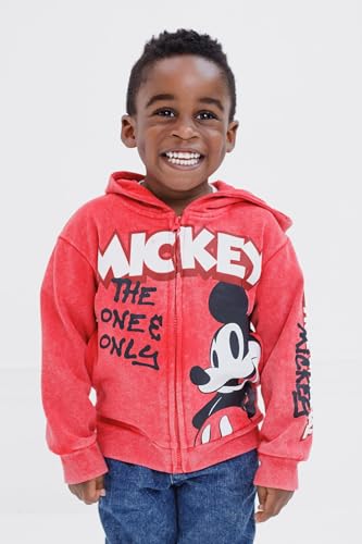 Disney Mickey Mouse Little Boys' Graphic Allover Print Zip Front Hooded Sweatshirt Acid Wash Red Mickey 6 - image 2