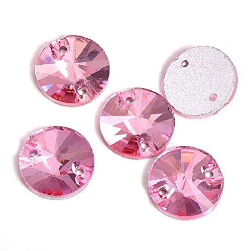 Brillabenny Pierre à strass ronde à coudre Rivoli cristal rond double trou (rose, 8 mm) Cover