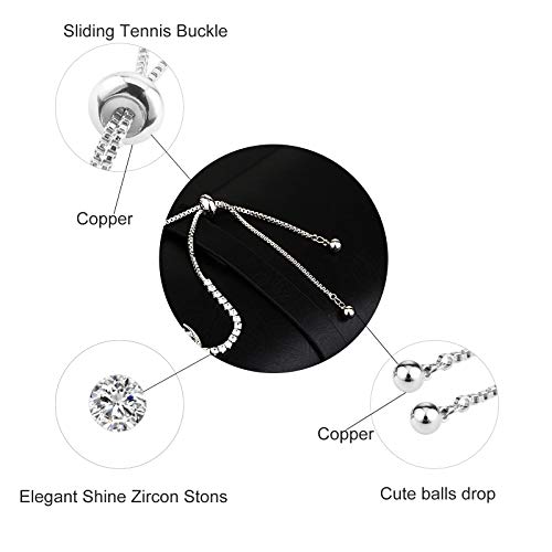 COTTVOTT Sparkling Cubic Zirconia Adjustable Slider Tennis Charm Bracelet for Women3