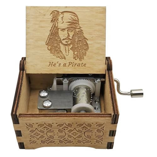 STARRUM Vintage of the Wooden Caribbean Music Box Hands Crank Laser Design Musical Box for Men Women Birthday Christmas gifts (He's a Pirate)