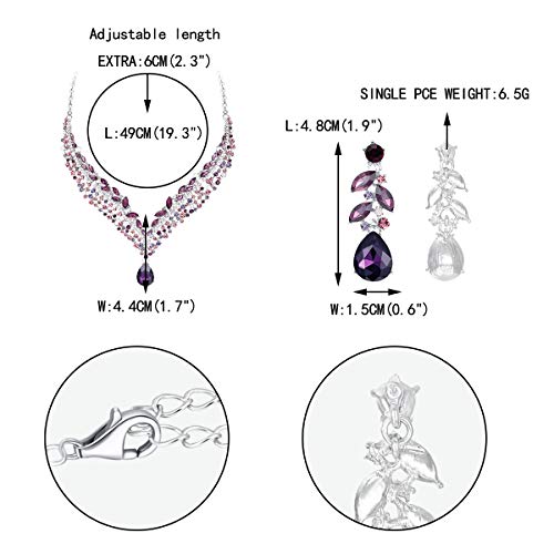 EVER FAITH Women's Austrian Crystal Decorative Leaf Teardrop Necklace Earrings Set Purple Silver-Tone