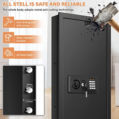 43.3" Tall Fireproof Wall Safes Between the Studs 16" Centers, Electronic Hidden Safe with Removable Shelf, Fireproof in Wall Safe for Money Jewelry Passport