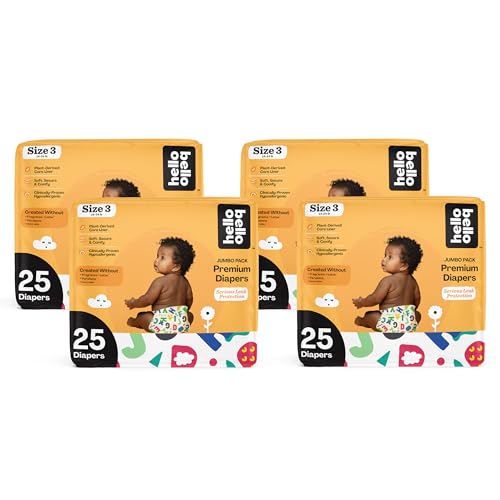 Image of Hello Bello Premium Baby Diapers Size 3 I 25 Count of Disposable, Extra-Absorbent, Hypoallergenic Baby Diapers with Snug and Comfort Fit I Alphabet Soup (Pack of 4)