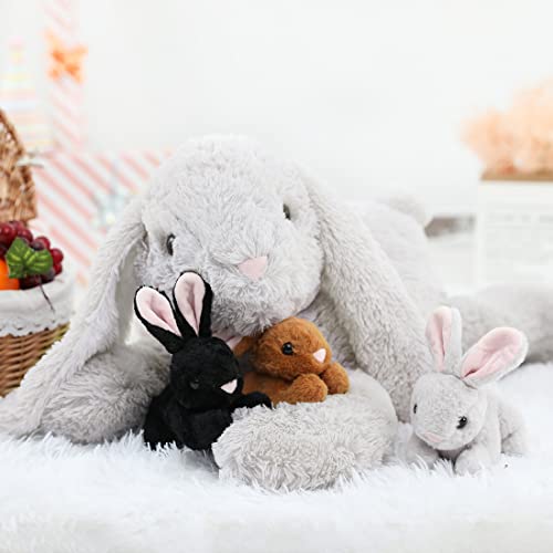 MorisMos groß hase plüschtier Kuscheltier XXL, 60cm lang Riesen Hase Kaninchen mit 3 Baby Bunny, Weich Plüschhase Stofftier Puppe, Geburtstag Weihnachten Geschenk Kinder Jungen Mädchen