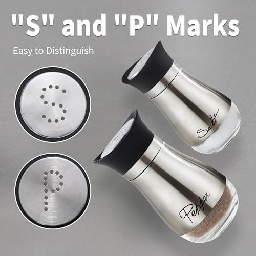 Lonffery Salt and Pepper Shakers Set, Stainless Steel Salt Containers with Glass Bottle for Table, RV, Camp, BBQ, Set of 2