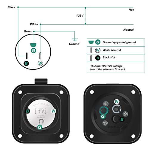Gerguirry Shore Power Inlet, 15 Amp 125V Ac Flanged Inlet Nema 5-15P Male Receptacle Rv Power Inlet Port Plug Outlet Waterproof Cover 2 Pole 3-Wire Etl Listed No Cord #TOP4