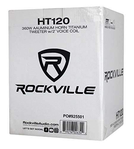 Rockville HT120 2-in 360-Watt Aluminum Horn Titanium Compression Tweeters, 120-Watt RMS, 2 in High-Temp Kapton Voice Coils, 8-Ohm, 105dB Sensitivity, Car/Pro Audio Drivers, 2-Piece