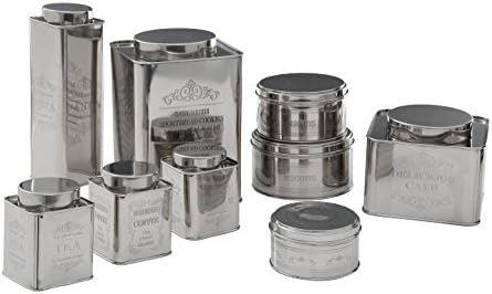 Premier Housewares Coffee Tea Sugar Set Stainless Steel Sugar Tea And Coffee Containers Grey Tea Coffee And Sugar Canisters Set Set of Three 12x10x10