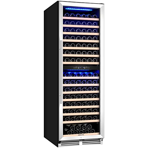 BODEGA Wine Cooler Refrigerator 24 Inch, 174 Bottle Dual Zone Wine Fridge with Double-Layer Tempered Glass Door and Temperature Memory Function,Built-in or Freestanding