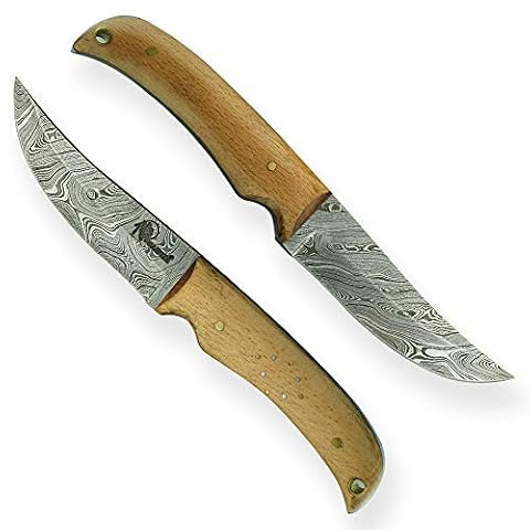DELLINGER Skinner Birch Wood & nóż ze stali damasceńskiej i nóż outdoorowy ze stali damasceńskiej 110 mm ostrze