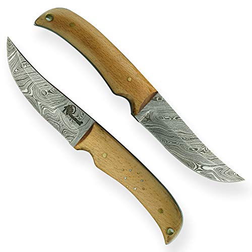 DELLINGER Skinner Birch Wood & nóż ze stali damasceńskiej i nóż outdoorowy ze stali damasceńskiej 110 mm ostrze