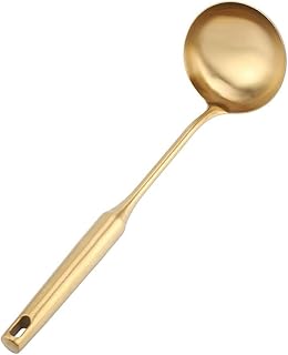 Ladle Spoon, Kitchen Cooking Spoons Stainless Steel Soup Ladle Heat Resistant Serving Spoon with Hollow Handle (Gold)